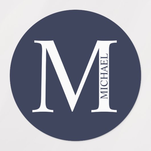 Navy Blue Personalisiert Monogram und Name Etiketten (Design 1)