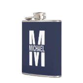 Navy Blue Personalisiert Monogram und Name Flachmann (Links)