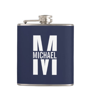Navy Blue Personalisiert Monogram und Name Flachmann