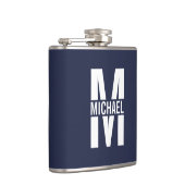 Navy Blue Personalisiert Monogram und Name Flachmann (Rechts)