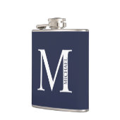 Navy Blue Personalisiert Monogram und Name Flachmann (Links)