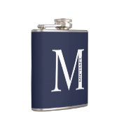 Navy Blue Personalisiert Monogram und Name Flachmann (Rechts)