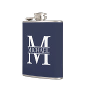 Navy Blue Personalisiert Monogram und Name Flachmann (Links)