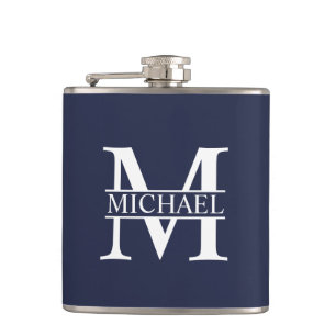 Navy Blue Personalisiert Monogram und Name Flachmann