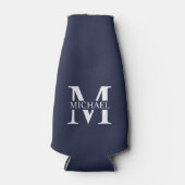 Navy Blue Personalisiert Monogram und Name Flaschenkühler (Vorderseite)