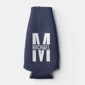 Navy Blue Personalisiert Monogram und Name Flaschenkühler (Vorderseite)