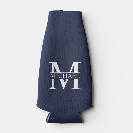 Navy Blue Personalisiert Monogram und Name Flaschenkühler (Vorderseite)