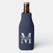 Navy Blue Personalisiert Monogram und Name Flaschenkühler (Flaschenvorderseite)