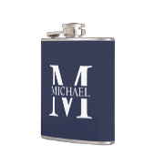 Navy Blue Personalisiert Monogram und Name Flask Flachmann (Links)