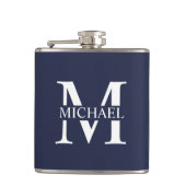 Navy Blue Personalisiert Monogram und Name Flask Flachmann (Vorderseite)