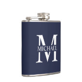 Navy Blue Personalisiert Monogram und Name Flask Flachmann (Rechts)