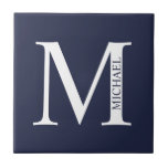 Navy Blue Personalisiert Monogram und Name Fliese<br><div class="desc">Personalisiert Monogram und Name Design zeichnen sich durch personalisierte Monogramme und Namen im klassischen Serif-Schriftart-Stil aus.</div>