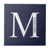 Navy Blue Personalisiert Monogram und Name Fliese (Vorderseite)
