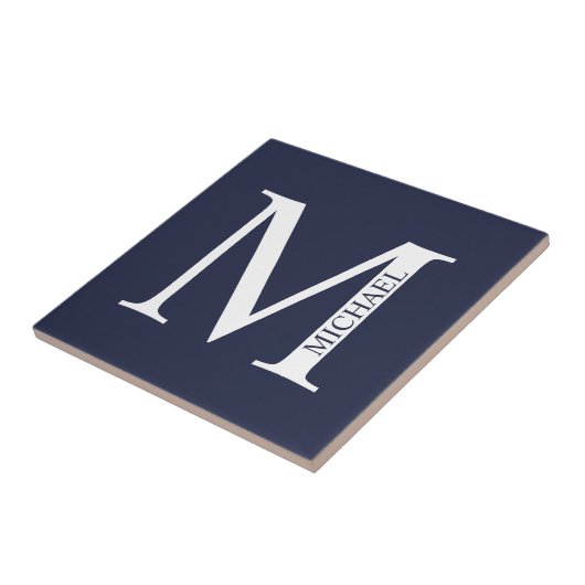 Navy Blue Personalisiert Monogram und Name Fliese (Seite)