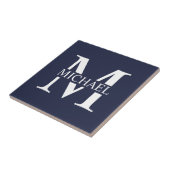 Navy Blue Personalisiert Monogram und Name Fliese (Seite)