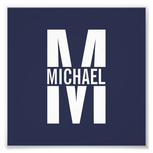 Navy Blue Personalisiert Monogram und Name Fotodruck (Vorne)