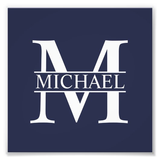 Navy Blue Personalisiert Monogram und Name Fotodruck (Vorne)