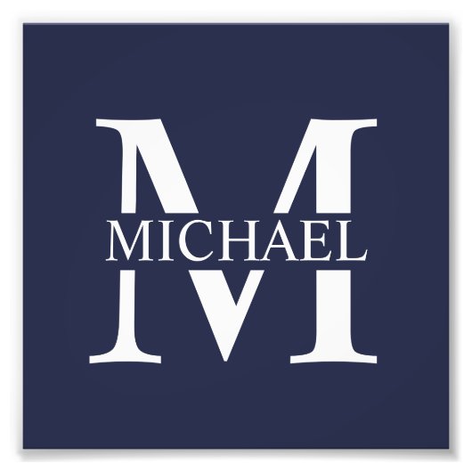 Navy Blue Personalisiert Monogram und Name Fotodruck (Vorne)