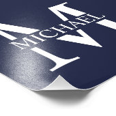 Navy Blue Personalisiert Monogram und Name Fotodruck (Ecke)