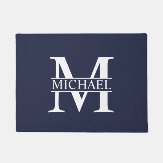 Navy Blue Personalisiert Monogram und Name Fußmatte (Vorderseite)