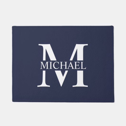 Navy Blue Personalisiert Monogram und Name Fußmatte (Vorderseite)