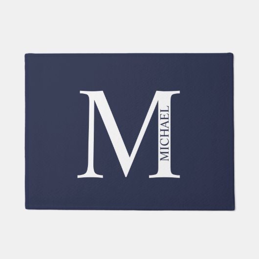 Navy Blue Personalisiert Monogram und Name Fußmatte (Vorderseite)