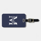 Navy Blue Personalisiert Monogram und Name Gepäckanhänger (Vorderseite horizontal)