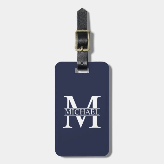 Navy Blue Personalisiert Monogram und Name Gepäckanhänger (Vorderseite vertikal)