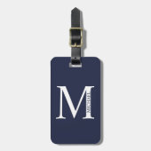 Navy Blue Personalisiert Monogram und Name Gepäckanhänger (Vorderseite vertikal)