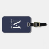 Navy Blue Personalisiert Monogram und Name Gepäckanhänger (Vorderseite horizontal)