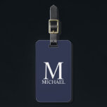 Navy Blue Personalisiert Monogram und Name Gepäckanhänger<br><div class="desc">Personalisierte Monogram und Name Giftspenden verfügen über personalisierte Monogramme und Namen im klassischen Serif-Schriftart-Stil auf marineblau Hintergrund.

Perfekt als Urlaubsgeschenk,  Vatertagsgeschenk,  Wiedersehen-Favoriten,  Dankeschön für Trauzeugen und Geschenk für alle besondere Anlässe.</div>