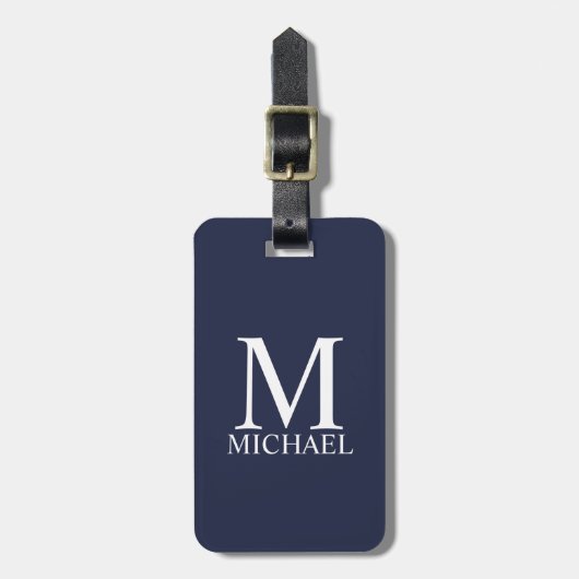 Navy Blue Personalisiert Monogram und Name Gepäckanhänger (Vorderseite vertikal)
