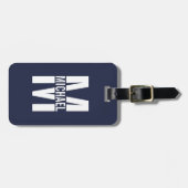 Navy Blue Personalisiert Monogram und Name Gepäckanhänger (Vorderseite horizontal)