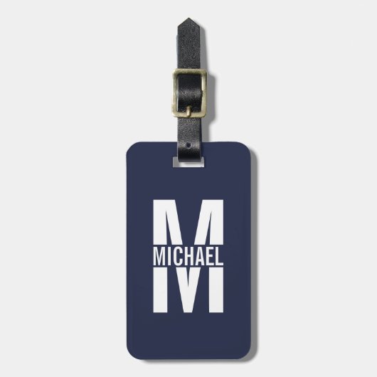 Navy Blue Personalisiert Monogram und Name Gepäckanhänger (Vorderseite vertikal)
