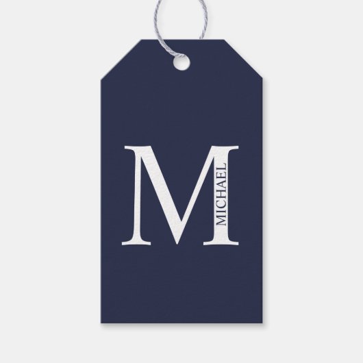 Navy Blue Personalisiert Monogram und Name Geschenkanhänger (Vorderseite)
