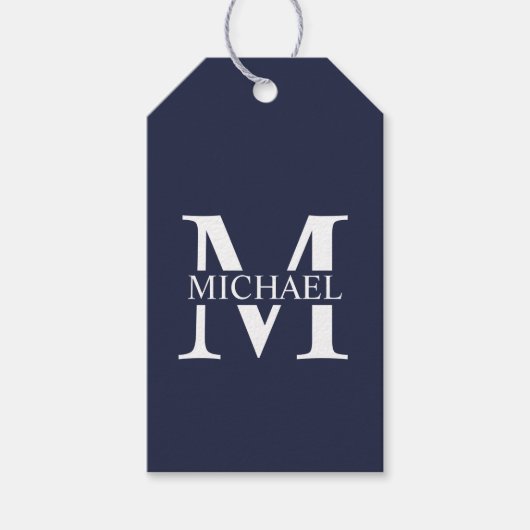 Navy Blue Personalisiert Monogram und Name Geschenkanhänger (Vorderseite)