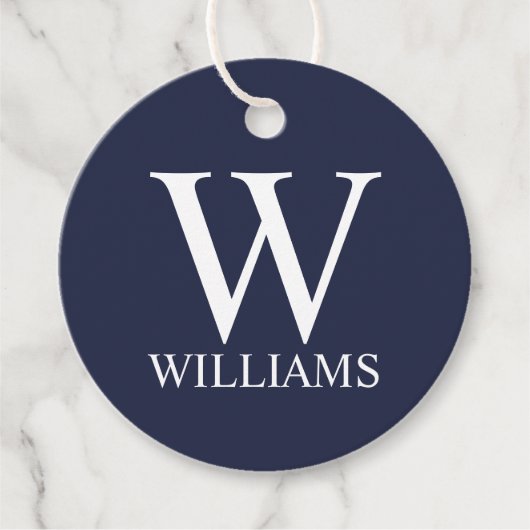 Navy Blue Personalisiert Monogram und Name Geschenkanhänger (Vorderseite)