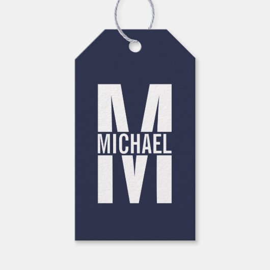 Navy Blue Personalisiert Monogram und Name Geschenkanhänger (Vorderseite)