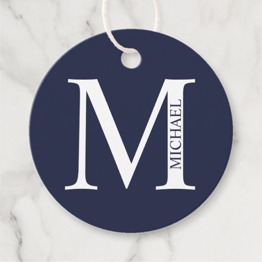 Navy Blue Personalisiert Monogram und Name Geschenkanhänger (Vorderseite)
