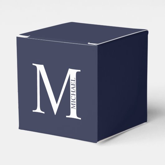 Navy Blue Personalisiert Monogram und Name Geschenkschachtel (Vorderseite)