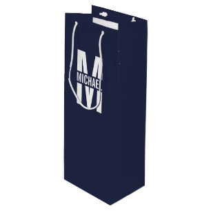 Navy Blue Personalisiert Monogram und Name Geschenktüte Für Weinflaschen