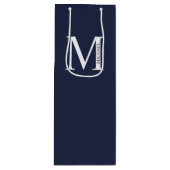 Navy Blue Personalisiert Monogram und Name Geschenktüte Für Weinflaschen (Vorderseite)