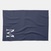 Navy Blue Personalisiert Monogram und Name Geschirrtuch (Horizontal)