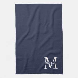 Navy Blue Personalisiert Monogram und Name Geschirrtuch