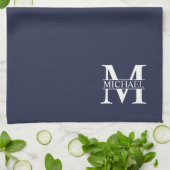 Navy Blue Personalisiert Monogram und Name Geschirrtuch (Gefaltet)
