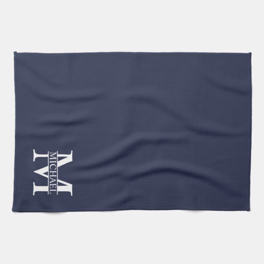 Navy Blue Personalisiert Monogram und Name Geschirrtuch (Horizontal)