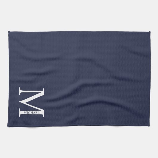 Navy Blue Personalisiert Monogram und Name Geschirrtuch (Horizontal)