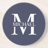 Navy Blue Personalisiert Monogram und Name Getränkeuntersetzer (Vorne)