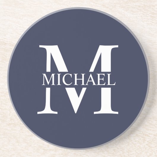 Navy Blue Personalisiert Monogram und Name Getränkeuntersetzer (Vorne)