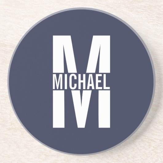 Navy Blue Personalisiert Monogram und Name Getränkeuntersetzer (Vorne)
